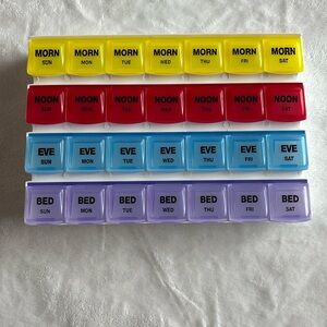 Weekly Pill Organizer 4 Times Daily Medication Planner Tray Color Coded